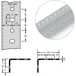 hofe Stalen hoekprofiel voor bouwdoossysteem, 65 x 42 x 2 mm, lengte 3 m, lichtgrijs, VE = 6 stuks