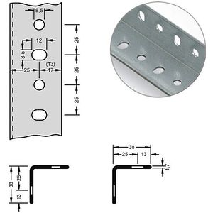 hofe Stalen hoekprofiel voor bouwdoossysteem, 38 x 38 x 1,7 mm, lengte 2,5 m, verzinkt, VE = 10 stuks