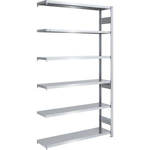 hofe Zwaarlast-inhaakstelling, verzinkt, dubbelzijdig, stellinghoogte 2500 mm, 6 legborden, aanbouwstelling, b x d = 1300 x 400 mm