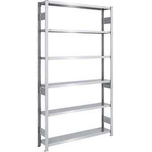 hofe Zwaarlast-inhaakstelling, verzinkt, dubbelzijdig, stellinghoogte 2500 mm, 6 legborden, basisstelling, b x d = 1300 x 300 mm