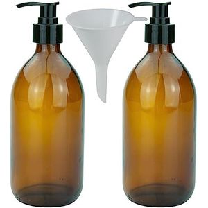 Mikken Zeepdispensers van 500 ml van amberkleurig glas, verpakking van 2, BPA-vrij, voedselveilig, met trechter, bruin