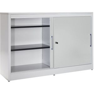 mauser Schuifdeurkast, bijzetkast, 4 legborden, tussenwand, h x b x d = 1040 x 1600 x 420 mm, lichtgrijs