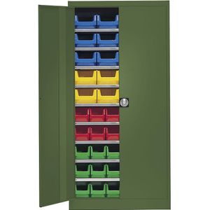 mauser Magazijnkast, eenkleurig, met 50 magazijnbakken, 9 legborden, groen
