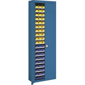 mauser Magazijnkast met magazijnbakken, h x b x d = 2150 x 680 x 280 mm, tweekleurig, kastframe grijs, deuren blauw, 114 bakken