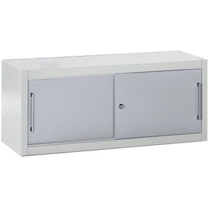mauser Schuifdeurkast, als opzetstuk voor een breedte van 1200 mm, h x b x d = 500 x 1200 x 500 mm, lichtgrijs / blank aluminiumkleurig