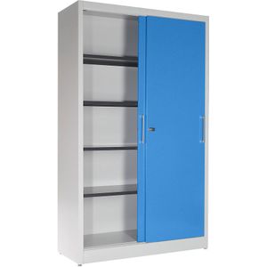 mauser Schuifdeurkast, met 4 legborden, h x b x d = 1965 x 1200 x 500 mm, lichtgrijs / lichtblauw