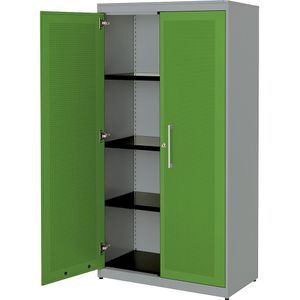 mauser Vleugeldeurkast, akoestisch effect, h x b x d = 1516 x 800 x 432 mm, 3 legborden, blank aluminiumkleurig / geelgroen