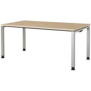 mauser Rechthoekige tafel, voetvorm van vierkante buis, h x b x d = 680 - 760 x 1600 x 800 mm, tafelblad kunststof gecoat, blad ahornhoutdecor, onderstel aluminiumkleurig