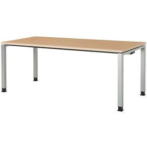 mauser Rechthoekige tafel, voetvorm van vierkante buis, h x b x d = 680 - 760 x 1800 x 800 mm, tafelblad kunststof gecoat, blad ahornhoutdecor, onderstel aluminiumkleurig