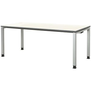 mauser Rechthoekige tafel, voetvorm van vierkante buis, h x b x d = 680 - 760 x 1800 x 800 mm, tafelblad kunststof gecoat, blad wit, onderstel aluminiumkleurig