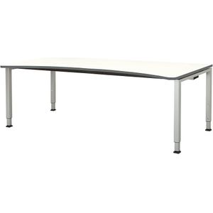 mauser Vrijvormtafel, in hoogte verstelbaar, viervoets-onderstel, breedte 2000 mm, wit / aluminiumzilver