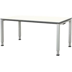 mauser Rechthoekige tafel, voetvorm van vierkante buis, h x b x d = 650 - 850 x 1600 x 800 mm, tafelblad kunststof gecoat, blad wit, onderstel aluminiumkleurig