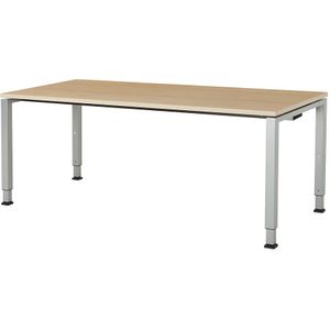 mauser Rechthoekige tafel, voetvorm van vierkante buis, h x b x d = 650 - 850 x 1800 x 800 mm, tafelblad kunststof gecoat, blad ahornhoutdecor, onderstel aluminiumkleurig
