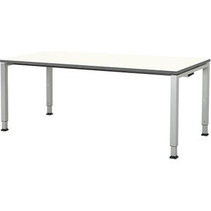 mauser Rechthoekige tafel, voetvorm van vierkante buis, h x b x d = 650 - 850 x 1800 x 800 mm, tafelblad kunststof gecoat, blad wit, onderstel aluminiumkleurig