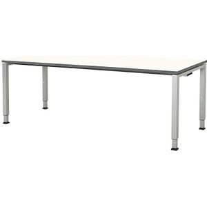 mauser Rechthoekige tafel, voetvorm van vierkante buis, h x b x d = 650 - 850 x 2000 x 800 mm, tafelblad kunststof gecoat, blad wit, onderstel aluminiumkleurig