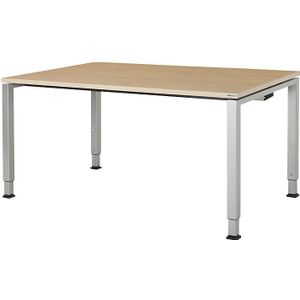 mauser Rechthoekige tafel, voetvorm van vierkante buis, h x b x d = 650 - 850 x 1600 x 900 mm, tafelblad kunststof gecoat, blad ahornhoutdecor, onderstel aluminiumkleurig