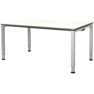 mauser Rechthoekige tafel, voetvorm van vierkante buis, h x b x d = 650 - 850 x 1600 x 900 mm, tafelblad kunststof gecoat, blad wit, onderstel aluminiumkleurig