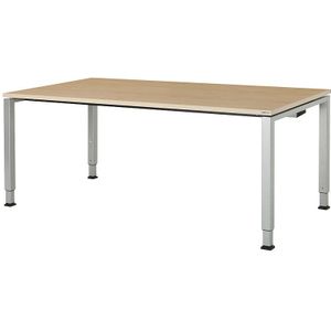 mauser Rechthoekige tafel, voetvorm van vierkante buis, h x b x d = 650 - 850 x 1800 x 900 mm, tafelblad kunststof gecoat, blad ahornhoutdecor, onderstel aluminiumkleurig