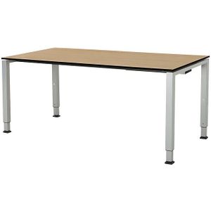 mauser Rechthoekige tafel, voetvorm van vierkante buis, viervoets-onderstel, h x b x d = 650 - 850 x 1600 x 800 mm, ahornhoutdecor / aluminiumkleurig, massief werkblad