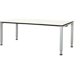 mauser Rechthoekige tafel, voetvorm van vierkante buis, h x b x d = 650 - 850 x 1800 x 800 mm, blad met massieve kern, blad wit, onderstel aluminiumkleurig