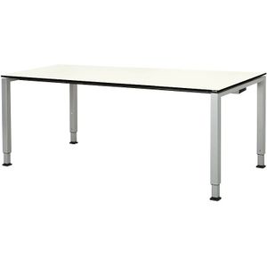 mauser Rechthoekige tafel, voetvorm van vierkante buis, h x b x d = 650 - 850 x 1800 x 900 mm, blad met massieve kern, blad wit, onderstel aluminiumkleurig