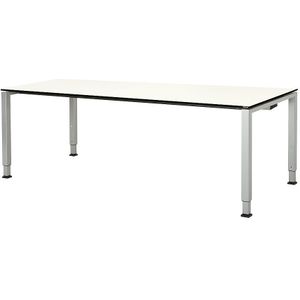 mauser Rechthoekige tafel, voetvorm van vierkante buis, viervoets-onderstel, h x b x d = 650 - 850 x 2000 x 900 mm, wit / aluminiumkleurig, massief werkblad