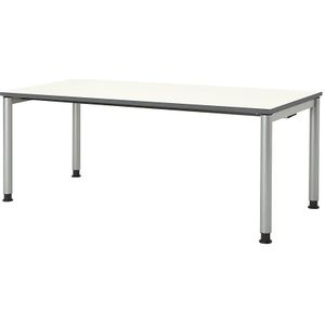 mauser Rechthoekige tafel, voetvorm van ronde buis, h x b = 680 - 760 x 1800 mm, blad wit, onderstel aluminiumkleurig