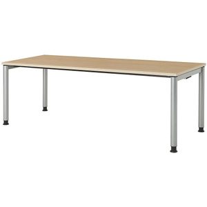 mauser Rechthoekige tafel, voetvorm van ronde buis, h x b = 680 - 760 x 2000 mm, blad ahornhoutdecor, onderstel aluminiumkleurig