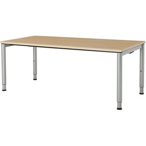 mauser Rechthoekige tafel, voetvorm van ronde buis, h x b = 650 - 850 x 1800 mm, blad ahornhoutdecor, onderstel aluminiumkleurig