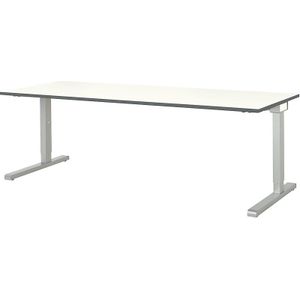 mauser Rechthoekige tafel, C-voet, b x d = 2000 x 800 mm, blad wit, onderstel aluminiumkleurig