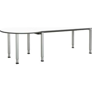 mauser Rechthoekige tafel, b x d = 1600 x 800 mm, halve ronding links, blad wit, onderstel blank aluminiumkleurig