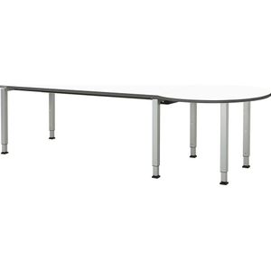 mauser Rechthoekige tafel, b x d = 1800 x 800 mm, halve ronding rechts, blad wit, onderstel blank aluminiumkleurig