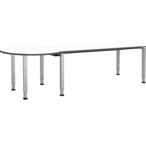 mauser Rechthoekige tafel, b x d = 1800 x 800 mm, halve ronding links, blad wit, onderstel blank aluminiumkleurig