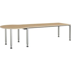 mauser Rechthoekige tafel, b x d = 2000 x 800 mm, halve ronding links, blad ahornhoutdecor, onderstel blank aluminiumkleurig