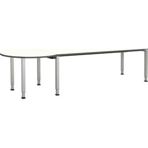 mauser Rechthoekige tafel, b x d = 2000 x 800 mm, halve ronding links, blad wit, onderstel blank aluminiumkleurig