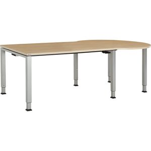 mauser Rechthoekige tafel, b x d = 1600 x 900 mm, halve ronding rechts, blad ahornhoutdecor, onderstel blank aluminiumkleurig