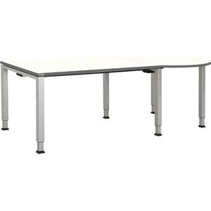 mauser Rechthoekige tafel, b x d = 1600 x 900 mm, halve ronding rechts, blad wit, onderstel blank aluminiumkleurig
