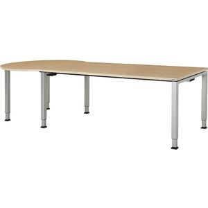 mauser Rechthoekige tafel, b x d = 1800 x 900 mm, halve ronding links, blad ahornhoutdecor, onderstel blank aluminiumkleurig