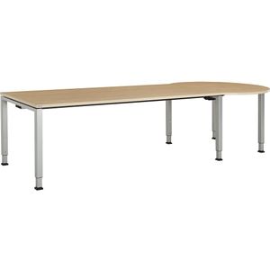 mauser Rechthoekige tafel, b x d = 2000 x 900 mm, halve ronding rechts, blad ahornhoutdecor, onderstel blank aluminiumkleurig