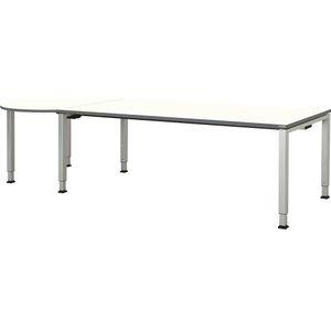 mauser Rechthoekige tafel, b x d = 2000 x 900 mm, halve ronding links, blad wit, onderstel blank aluminiumkleurig