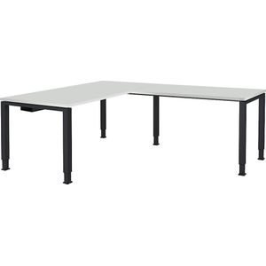 Bureautafel, aaneengeschakeld, voet van vierkante / rechthoekige buis, h x b x d = 650 - 850 x 1600 x 800 mm, hoekaanzet rechts (breedte 1200 mm)
