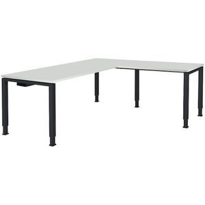 Bureautafel, aaneengeschakeld, voet van vierkante / rechthoekige buis, h x b x d = 650 - 850 x 1800 x 800 mm, hoekaanzet rechts (breedte 1000 mm)