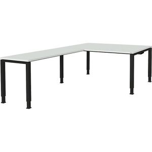 Bureautafel, aaneengeschakeld, voet van vierkante / rechthoekige buis, h x b x d = 650 - 850 x 1600 x 900 mm, hoekaanzet links (breedte 1200 mm)