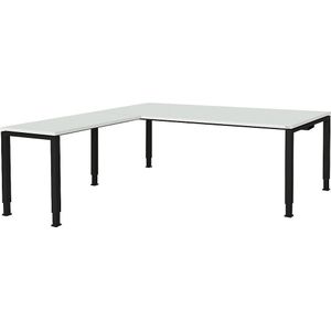 Bureautafel, aaneengeschakeld, voet van vierkante / rechthoekige buis, h x b x d = 650 - 850 x 2000 x 900 mm, hoekaanzet links (breedte 1000 mm)