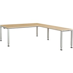 Bureautafel, aaneengeschakeld, voet van vierkante / rechthoekige buis, h x b x d = 650 - 850 x 2000 x 900 mm, hoekaanzet rechts (breedte 1200 mm)