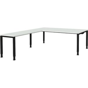 Bureautafel, aaneengeschakeld, voet van vierkante / rechthoekige buis, h x b x d = 650 - 850 x 2000 x 900 mm, hoekaanzet links (breedte 1200 mm)