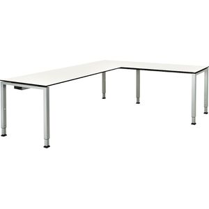 Bureautafel, aaneengeschakeld, voet van vierkante / rechthoekige buis, h x b x d = 650 - 850 x 2000 x 800 mm, blad met massieve kern, hoekaanzet