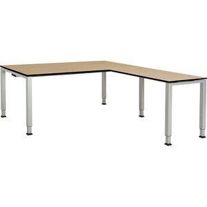 Bureautafel, aaneengeschakeld, voet van vierkante / rechthoekige buis, h x b x d = 650 - 850 x 1800 x 900 mm, blad met massieve kern, hoekaanzet