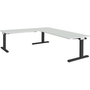 mauser Bureau, geschakeld, b x d = 2000 x 800 mm, hoekaanzet links (breedte 1200 mm), blad lichtgrijs, onderstel antracietgrijs