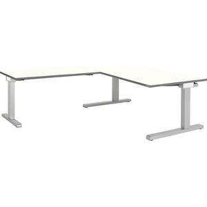 mauser Bureau, geschakeld, b x d = 1600 x 900 mm, hoekaanzet links (breedte 1200 mm), blad wit, onderstel blank aluminiumkleurig